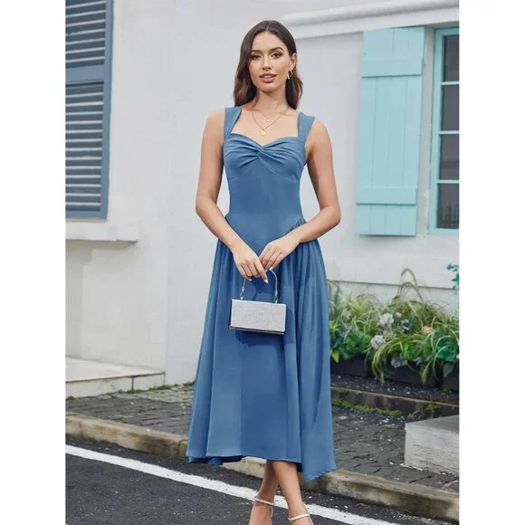 formal dress dusty blue Dusty Blue A-Line Evening Gown | 3/4 Sleeve Lace Bodice Dress with Tulle  Overlay | Modest Formal Dress GL3629 main image 1
